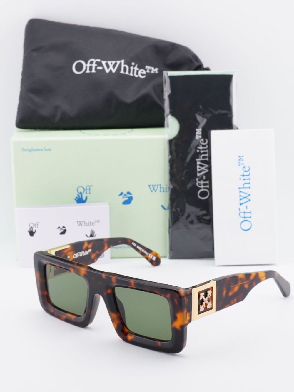Off-White OERI049 LEONARDO 1605 Square Sunglasses – Havana / Green